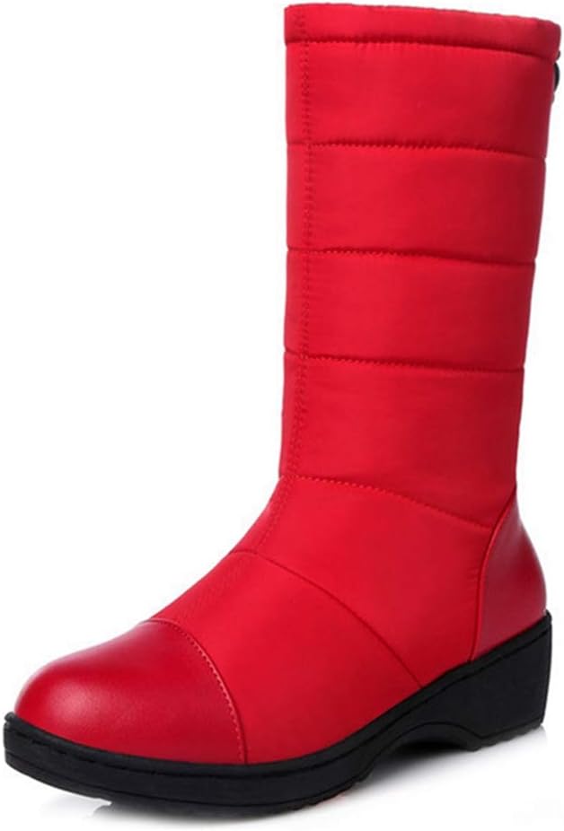 MIOKE Women's Winter Mid Calf Snow Boots Waterproof Rain Fur Lined Elastic Platform Cold Weather Snow Boot