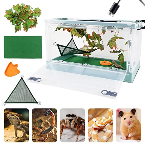 RunDuck Travel Portable Foldable Terrarium Kits for Reptiles -Heat-Resistant Material, Easy to Move with Wheels, Includes Plant, Feeding Bowl, and Carpet for Snakes, Lizards, Tortoises, and Leopard
