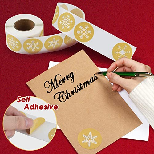 KATUMO Snowflakes Christmas Stickers, Holiday Envelope Stickers Family Classroom New Year Decor Presents 500Pcs Per Roll with 4 Different Designs