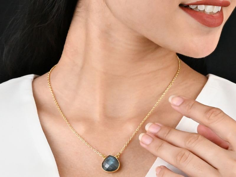 Gempires Multi Labradorite Teardrop Crystal Pendant Necklace Dainty Bezel Pear Gemstone Drop Jewelry with 18 Inch Gold Plated Hypoallergenic Adjustable Chain Gifts for Mom - Image 3