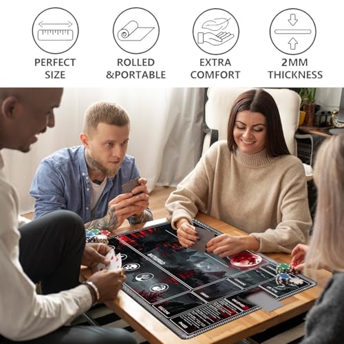 Image of for MTG Playmat with Card Storage Bag,Non-Slip Rubber Base & Smooth Surface 35.4x19.7in,Beginner-Friendly Magic Mat for Commander Deck,Red Moon Lake