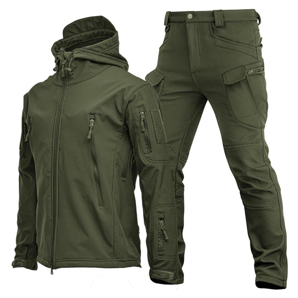 Rvuem Camouflage Military Uniform, Men's Tactical Jacket and Pant, Waterproof Army Combat Suit Sets, Waterproof Camo Uniform, Militar Clothes, Green, M
