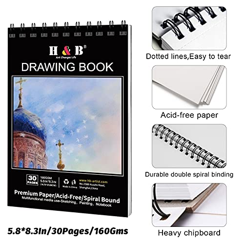 H & B 76 Colored Pencils & Sketchbook Drawing Kit, Artist Coloring Supplies For Adults Kids Beginner -Sketching Blending丨Soft Oil Base Core, Professional Coloured Set With Case Sharpener Art Paper #TOP4