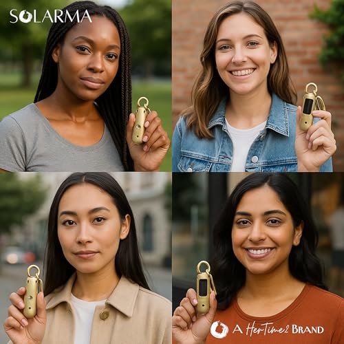 Image of HerTime2 Personal Safety Alarm for Women - Loud Self Defense Siren, Waterproof Keychain with Strobe Light - Solar Rechargeable, Gold