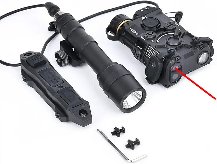 Metal OG Box Laser Sights Kit (Red/Green/Blue+Infrared Lasers+White Flashlight) & M600U High-Power LED Flashlight & Modular Dual Wire Remote Pressure Switch (SF+Crane Plug) Combo, Black