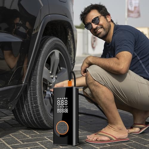 Cordless Car Tyre Inflator Air Compressor, Electric Mini Bike Pump with Digital Pressure Gauge 150PSI, Dual Value Display, LED Light, Portable Tyre Pump for Car, Bike, Motorbike, Ball - Image 7