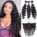 RECOOL Wet and Wavy Human Hair Bundles with Frontal Closure Ear to Ear 8a Virgin Brazilian Hair Loose Deep Wave Bundles and Closure(14 16 18+12)