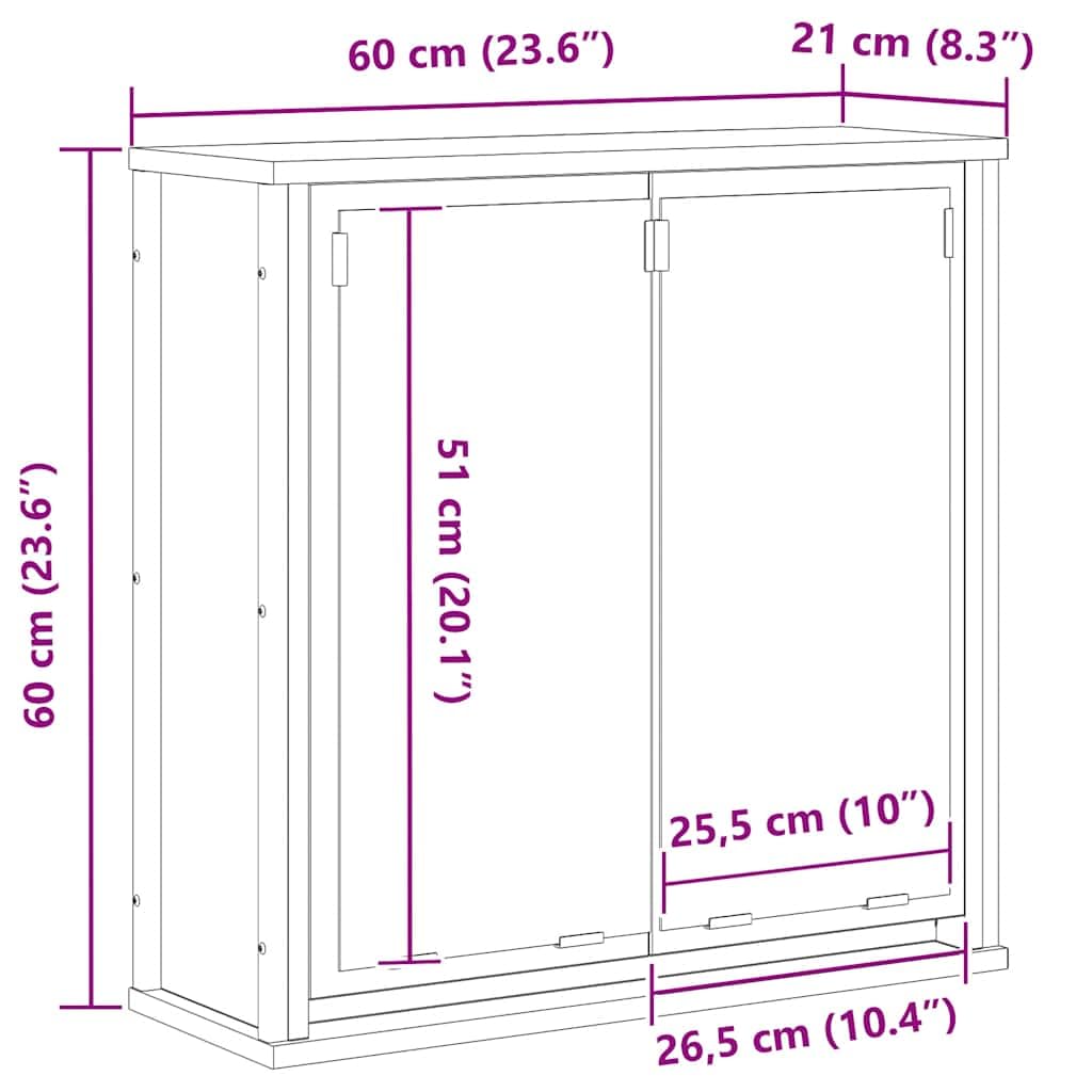 Łazienkowa szafka ścienna z lustrem, czarna, imitacja dębu, 60 x 21 x 60 cm, materiał drewnopochodny, montaż ścienny, oszczędność miejsca do przechowywania, szafka wisząca