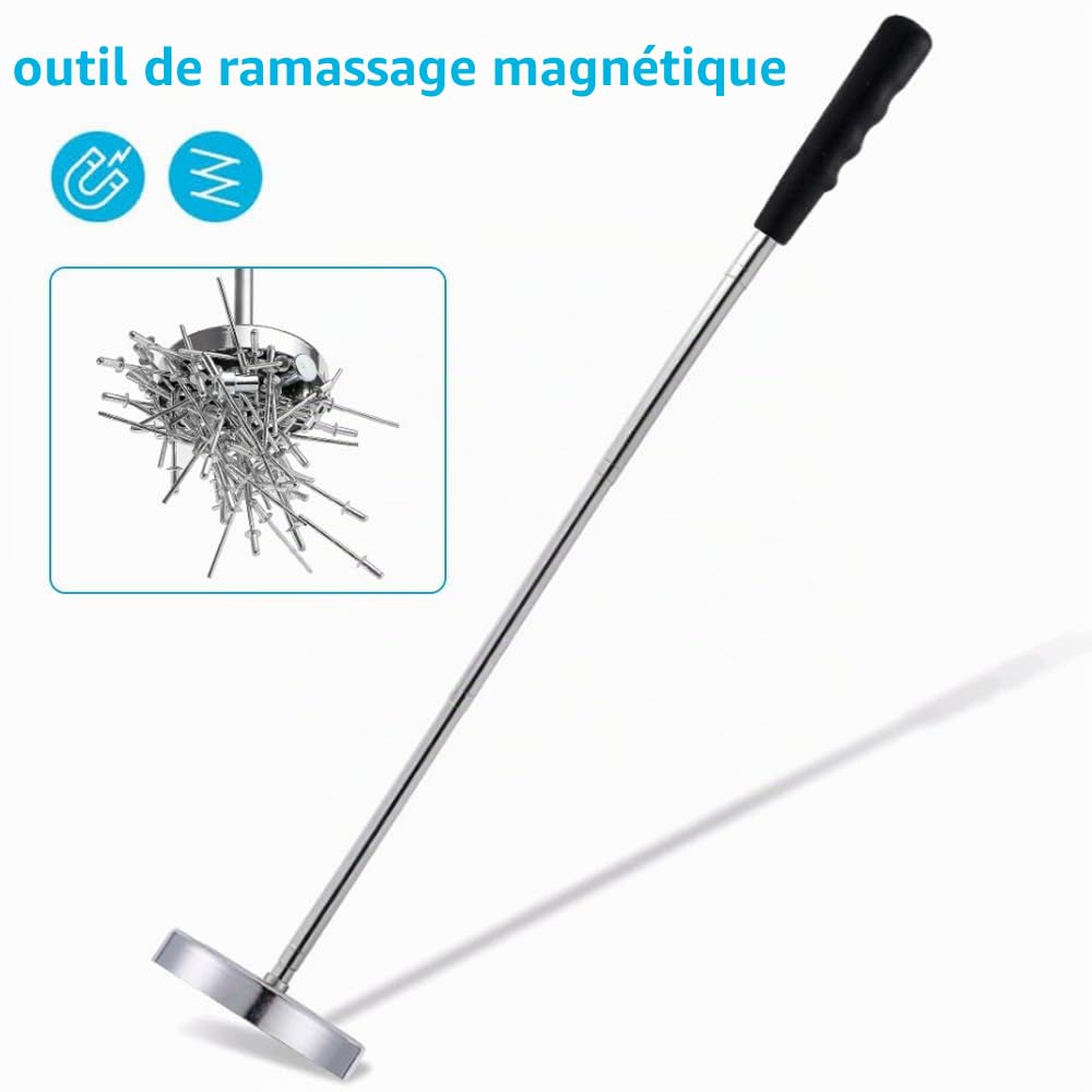Balayeuse Magnétique Télescopique, Recherche Pièces Vis à Main Balayeuse Ramassage à Aimant Puissant pour Pelouses Garages Ateliers Rénovations Toits