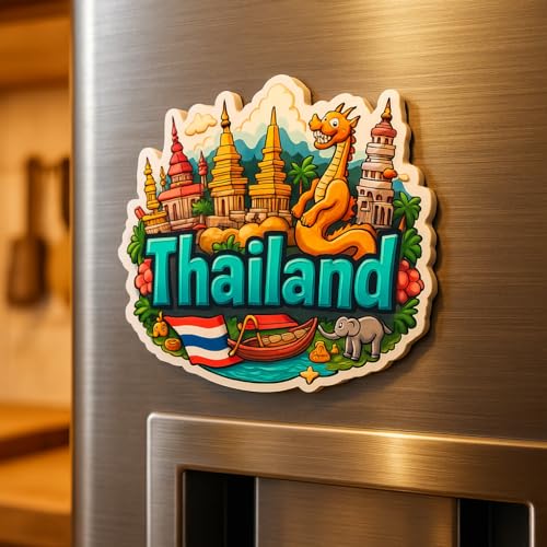 Image of Naxon Thailand Country Theme Souvenir Wooden Refrigerator Stylish Fridge Magnet - Fridge Decoration Magnet for Kitchen & Home Decor | Perfect Souvenir Gift | Size 3x3 Inches | Pack of 1
