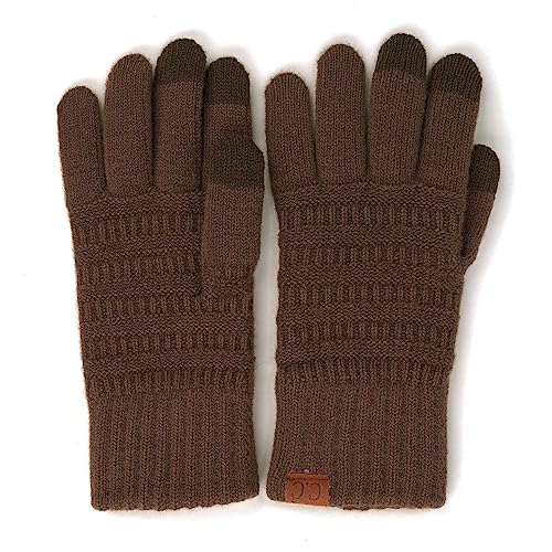 C.C Unisex Cable Knit Winter Warm Anti-Slip Touchscreen Texting Gloves, Simple Brown