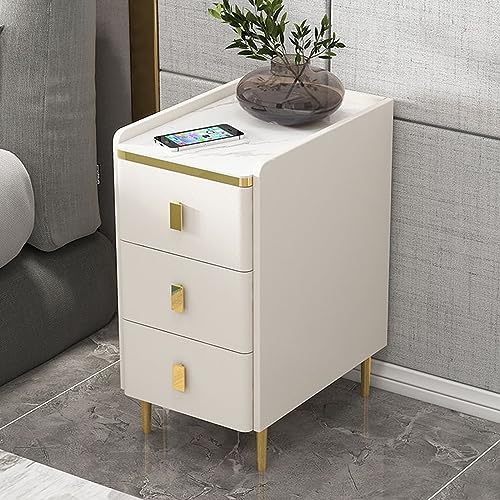 Moderna mesita de noche gris con 3 cajones, mesa de noche delgada que ahorra espacio para habitaciones pequeñas, solución de almacenamiento elegante, dimensiones: 9.8 x 15.7 x 23.6 pulgadas