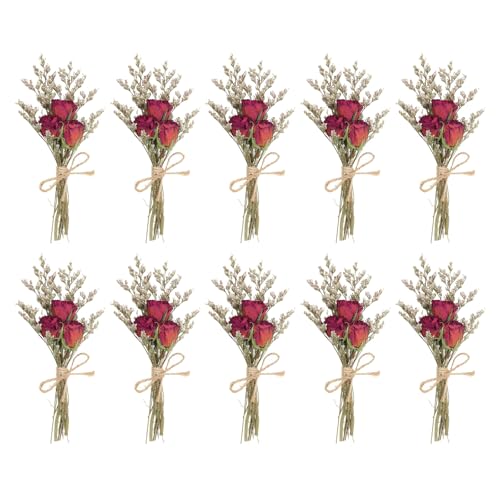 Mini Ramo de Flores Secas PATIKIL 10 Piezas Rojo