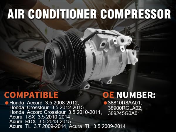 Image of AC Compressor w /Clutch Compatible With Honda Accord Crosstour 3.5L | for Acura TSX RDX 3.5L 2010-2015,Replaces CO29030C,38800RK1AA011,38810R70A01, 38900R70A01,38924R70A01