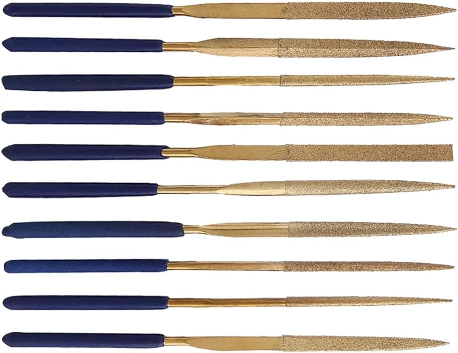 10 Pcs Titanium Coated Diamond Needle File Set, Mini Riffler Needle File Assorted Precision Riffler Tools for Metal Wood Stone Jewelry (4 x 160mm)