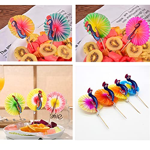 Cocktailspieße Pfau,50 Stück Pfau Cocktail Sticks Pfauen Holz Spiesse Party Deko Stäbchen für Bar Dekoration Tropische… - Image 8