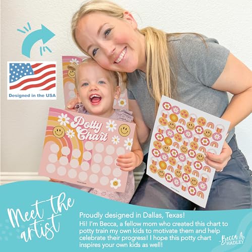 Image of Hadley Designs Potty Training Chart for Toddlers Girls -10 Sticker Potty Chart for Toddlers Girls, 8.5x11 inch Potty Training Sticker Charts for Toilet Success, Retro Toddler Reward Chart for Kids