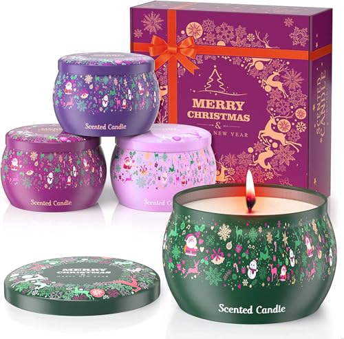 THAUSDAS Scented Candles Gift Set: 4 Pack 4.4 oz Aromatherapy Christmas Candles for Home Scented - 120H Burning Stress Relief Gifts for Women, Birthday, Mother's Day