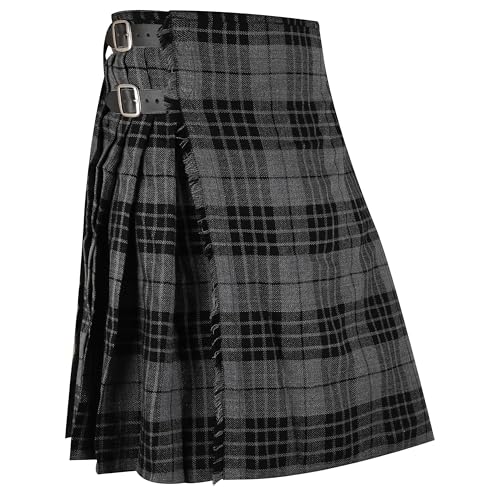 Magnificent Sport Grey Watch Tartan Kilt Men’s Scottish Kilt with Adjustable Leather Straps 5 Yard Traditional Highland Wear Kilt Skirt (UK, Numeric, 34, Regular, Regular, Grey Watch)