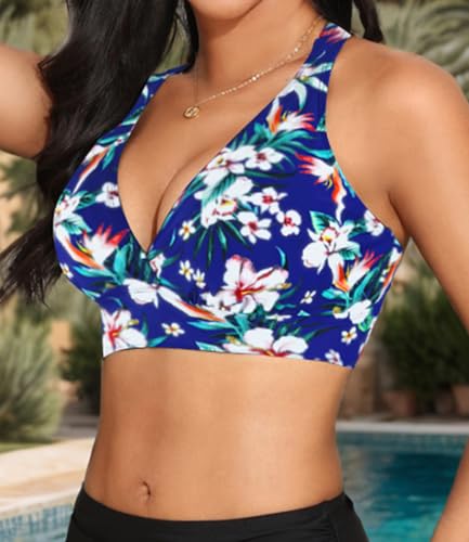 Image of Women's Sporty Adjustable Wide Straps Bikini Top Large Bust Criss Cross Back Supportive Swimsuit Tops Only