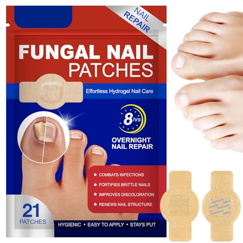 21pcs Fungal Nail Patches, Pansements Antimycosiques pour Ongles, Renforcement des Ongles, Réparer Abîmés Patches Antifongiques Ongle Pieds (beige 21pcs)