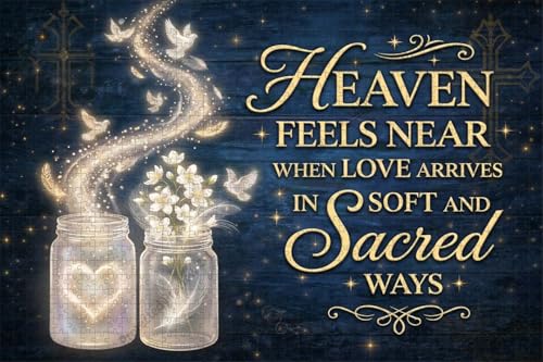 Mason Jars White Flowers Doves Feathers Heart Blue Spiritual Wooden Jigsaw Puzzle 500 Pieces for Adults Wall Art Heaven Love Sacred Inspirational Quote Christian Sympathy Gift