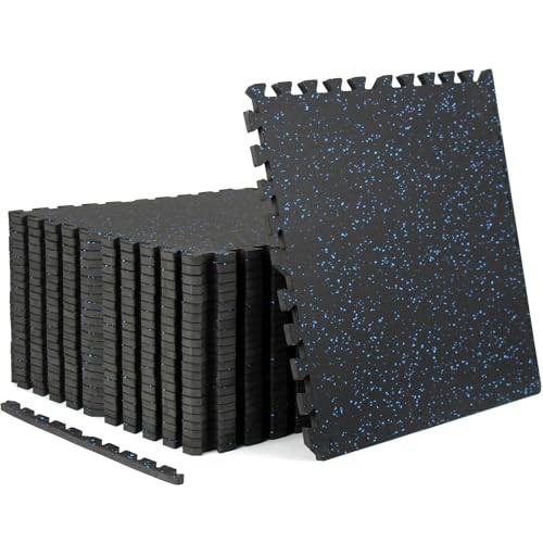 HIAARO Alfombrillas de equipo de ejercicio de 0.55 pulgadas de grosor, 96 pies cuadrados, 24 azulejos de goma superior de goma EVA, suelos de gimnasio entrelazados para gimnasio en casa, 24 x 24