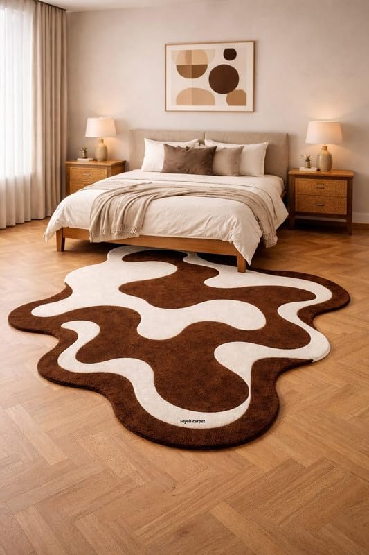 Image of Irregualr Shape Hand Tufted Carpet Pure Soft Wool Non Slip & Durable Easy to Clean Floor Area Rug Modern Design Carpet for Living Room 5X8 Feet (150x240 cm)