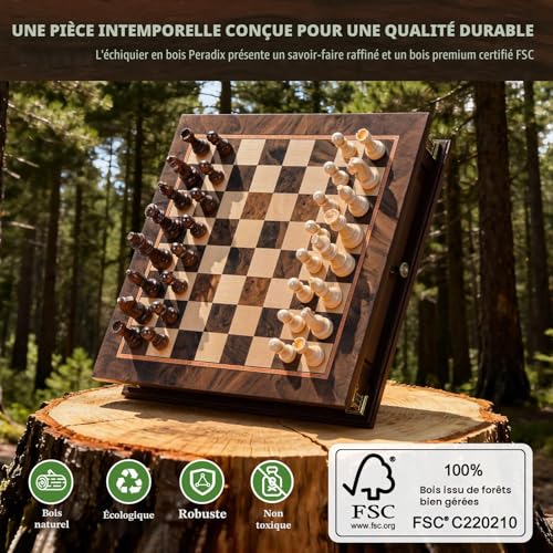 Peradix Jeu d'échecs magnétique avec 2 tiroirs de rangement intégrés, jeux de stratégie en bois de 30,5 cm, 2 hetmans supplémentaires, jeux magnétiques de voyage pour adultes, jeux pour enfants et – vue 6