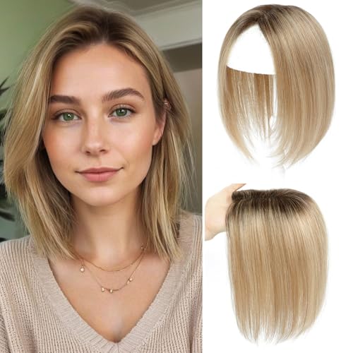 Haar Topper aus echtem Menschenhaar für Frauen mit dünner werdendem Haar 3 × 4 5zoll verbesserte Schweizer Spitzenbasis Perücken-Topper für Frauen (Ombre Ash Blonde with Dark Roots)