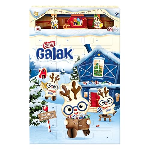 GALAK Calendario Avvento 2025 Personaggi di Cioccolato Bianco ripieno con Cereali 196,8g