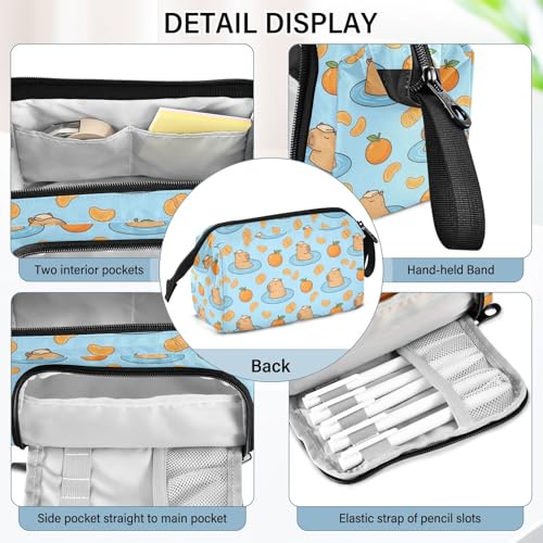 Image of Capybara Fruits Blue Print Pencil Case Pouch Big Capacity Pencil Bag Box Organizer Pen Case with Compartmens Stationery Organizer for Girls Boys Women School College Office