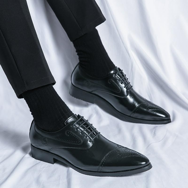 Men's Wedding Dress Oxford Shoes Luxury Leather Lace-Up Breathable Office Business Block Heel Shoe2