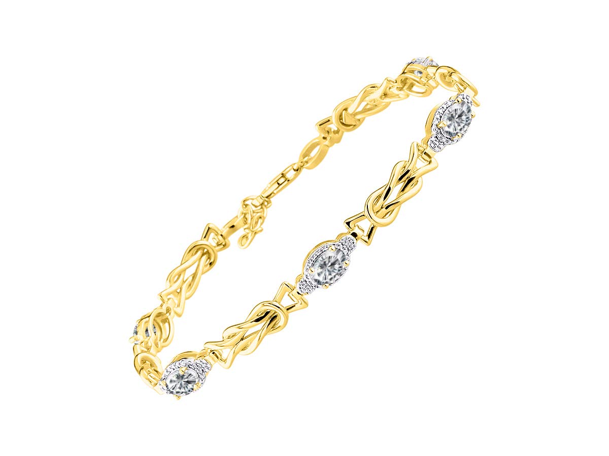 RYLOS Bracelets for Women Yellow Gold Plated Silver Love Knot Tennis Bracelet Gemstone &amp; Diamonds Adjustable to Fit 7"-8" Wrist, 5 Gorgeous 6X4MM Jewelry for Women Friendship Bracelets