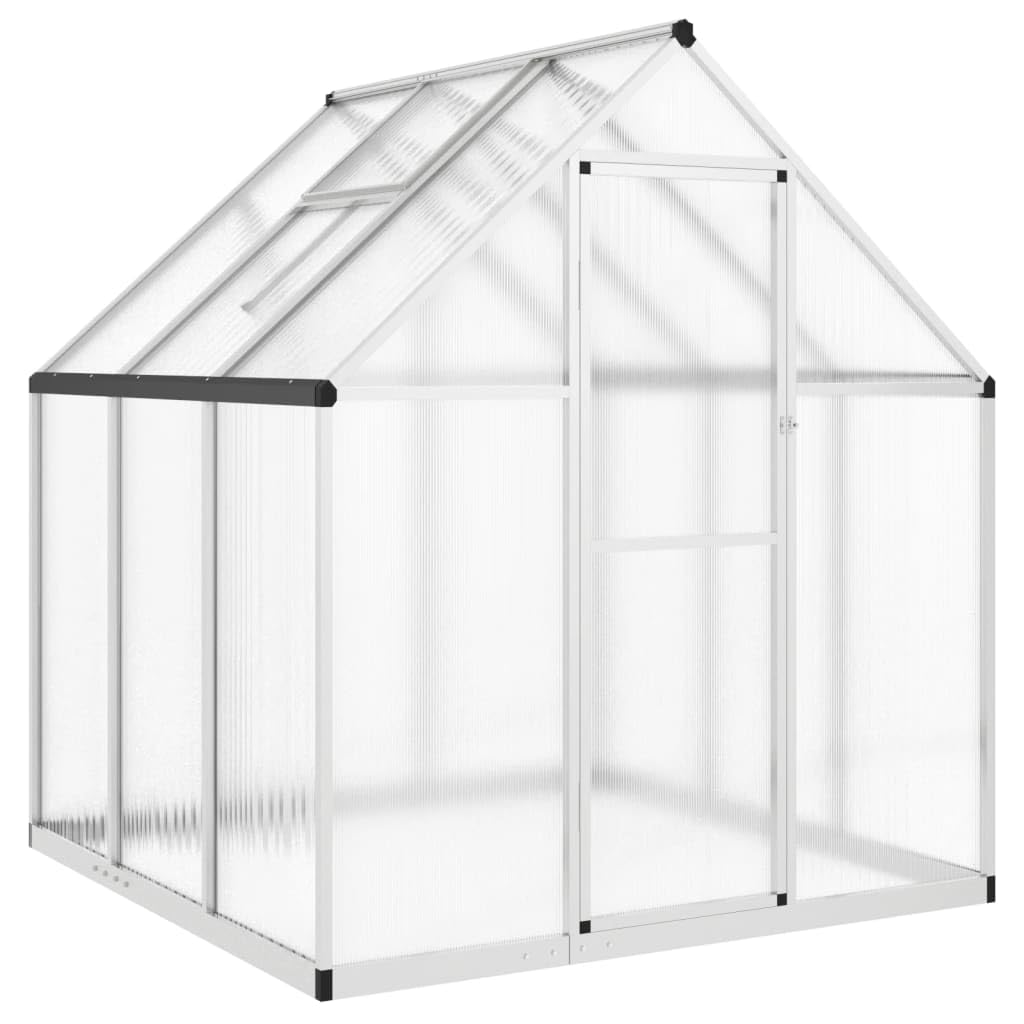 Festnight Invernadero de Aluminio XXL, Invernadero de Jardín 169 x 169 x 195 cm Policarbonato Aluminio, Invernadero de Vidrio con Base, Casero Plantas Cultivos Transparente Plateado