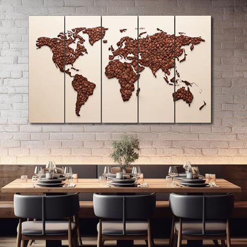 Image of The Castle Decor World Map Painting With Frame 5 Big Size Multiple Frames Wall Art Painting for Living Room,bedroom,drawing Room,hotels-wooden Framed-digital Painting (27x48 inch, multicolor7)