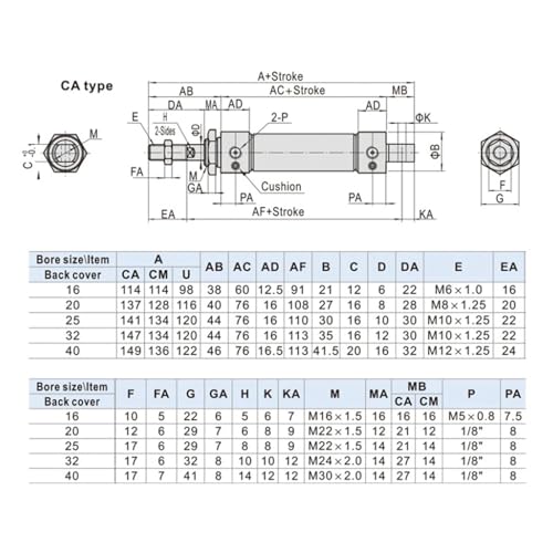 Mini cylindre pneumatique MA40 course 450mm pour automatisme industriel - 5