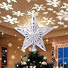 Kerstboom topper ster met LED projectie van dynamische sneeuwvlok lichteffecten, zilver glinsterende kerstboom topper kerstboom decoratie, voeding aangedreven boom topper ster kerstboom decoratie