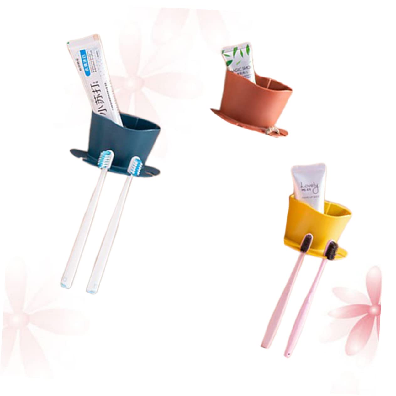 Cabilock 9piezas Soporte De Cepillos De Dientes y Afeitadoras Sin Perforaciones Organizador De Baño Multifuncional Estante De Pared De Naranja Azul Oscuro