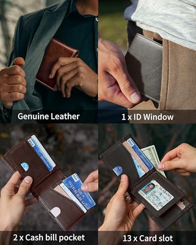 Image of Artpaxy Mens Wallet Bifold Genuine Leather RFID Blocking Wallet for Men with 1 ID Windows 13 Card Holders 2 cash pockets 1 Gift Box