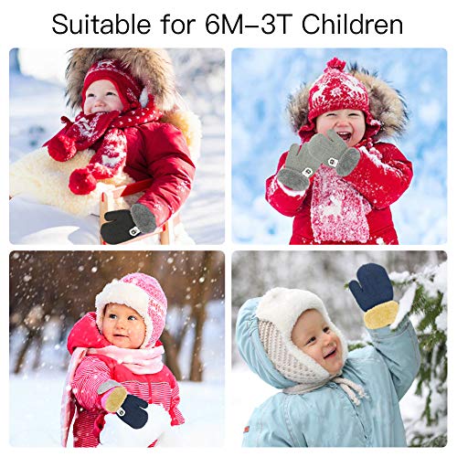 Baby Winter Mittens, 3 Pair Toddler Kids Knit Fleece Lined Gloves for Boys Girls