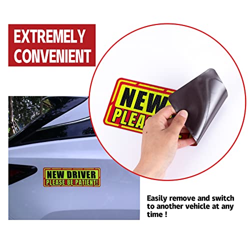 Image of SINGARO New Driver Magnet for Car, 3Pcs Magnetis Automobile Bumper Stickers, Car Exterior Accessories, New Driver Vehicle Safety Signs(Red Border)
