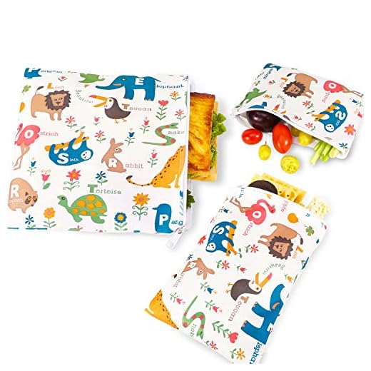 Phogary 3 Piezas, Porta bocadillos Reutilizable, Bolsa merienda, Funda Bocadillo, Sin BPA (Forest animals2)