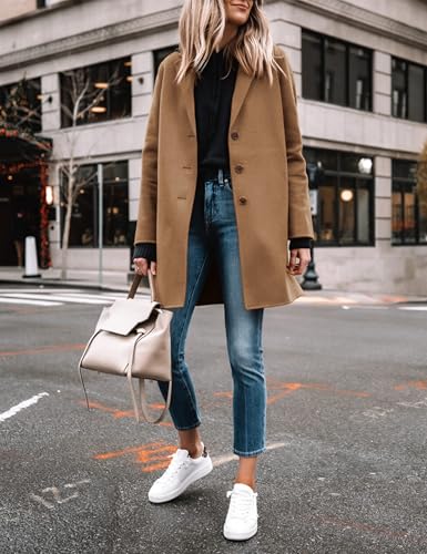 Yidarer Women's Wool Coat Mid-Length Notch Lapel Single Breasted Trench Pea Coats Casual Outerwear4