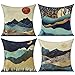 Montagne Extérieur Housse de Coussin Soleil Lune Forêt Cactus Taie Coussin Oreiller Paysage Colorée Printemps Eté Décoration pour Canapé Terrasse Voiture Salon Bureau 45x45cm Lot de 4