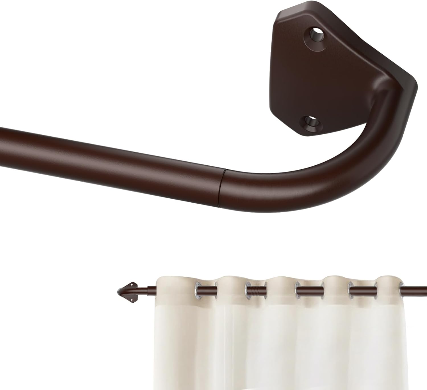 Brown Curtain Rods for Windows 48 to 84 inch, 5/8 inch Adjustable Wrap Around Blackout Curtain Rods for Bedroom & Outdoor Brown 30-88''