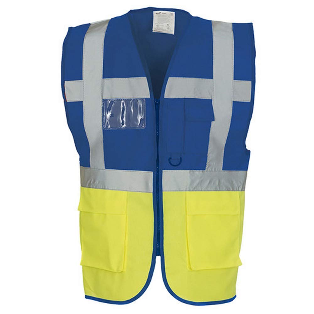 Yoko Hi-Vis Premium Executive/Manager Waistcoat / Jacket (3XL) (Hi Vis Yellow/Royal Blue)