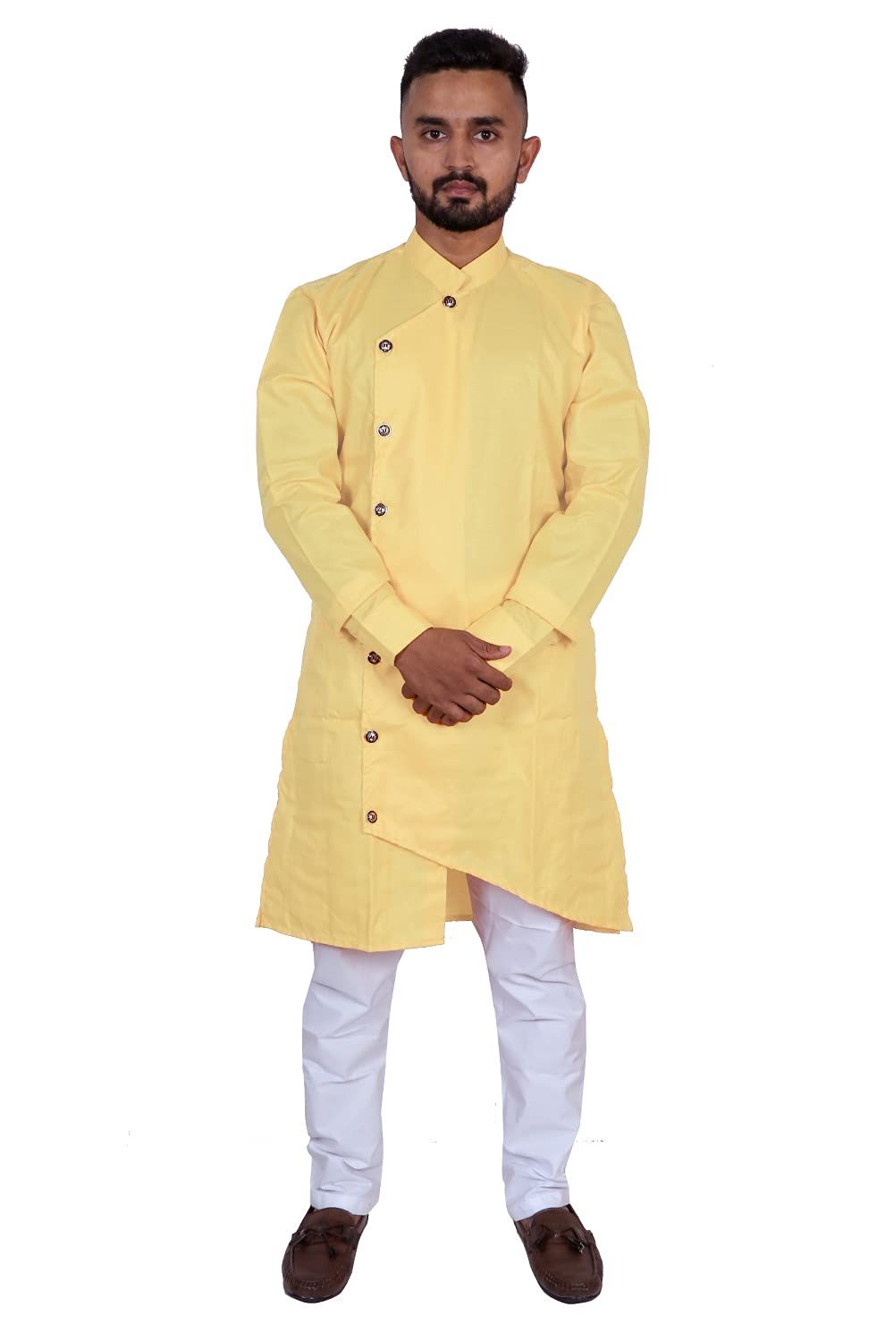 Lookslady Designer Men's Solid Cross Fancy Side ButtonCotton Kurta Pyjama Set with 16 Diffrence Color Set ll Kurta+Pajama