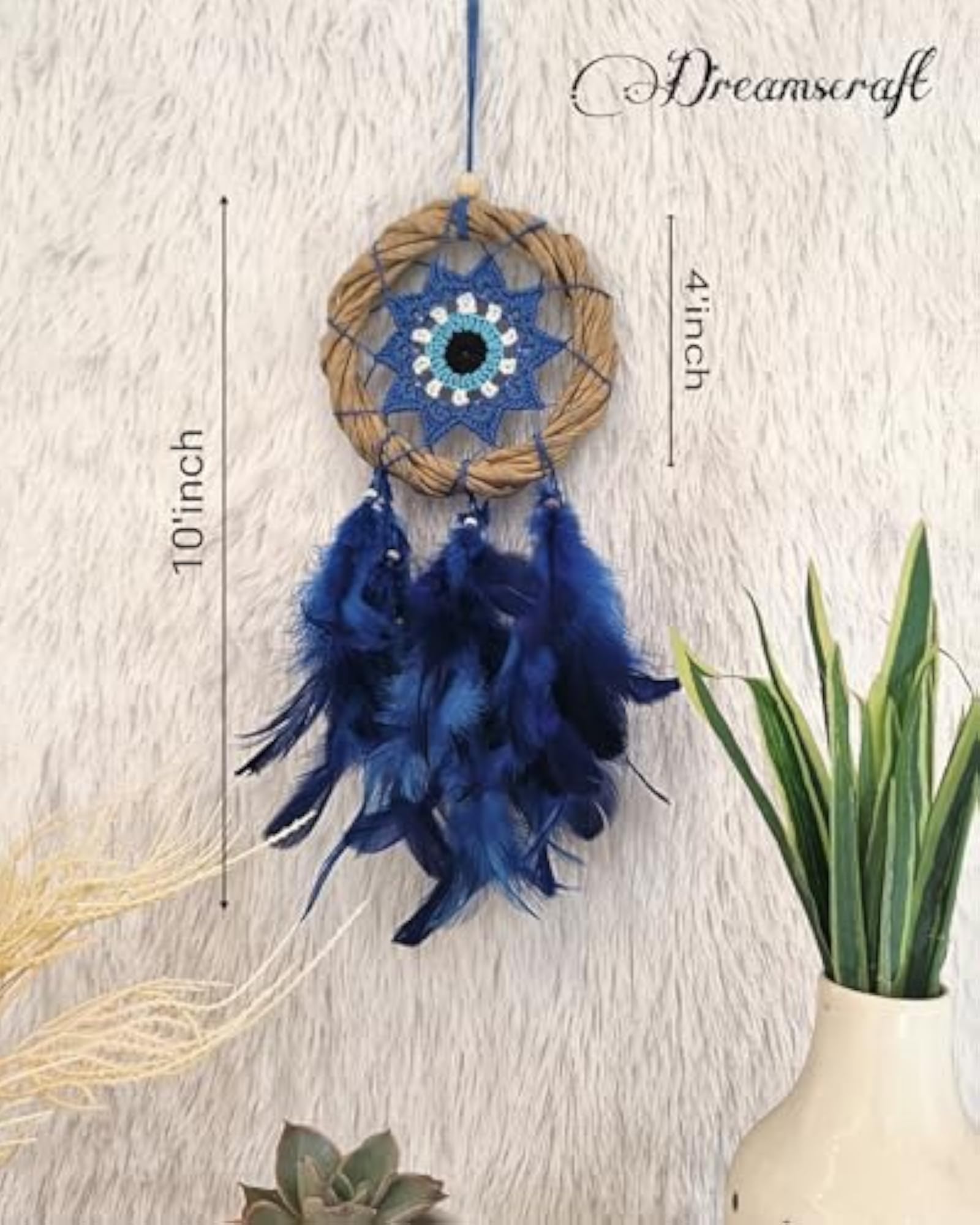 Handmade Evil Eye Dreamcatcher Wall Hanging, Boho Home Decor