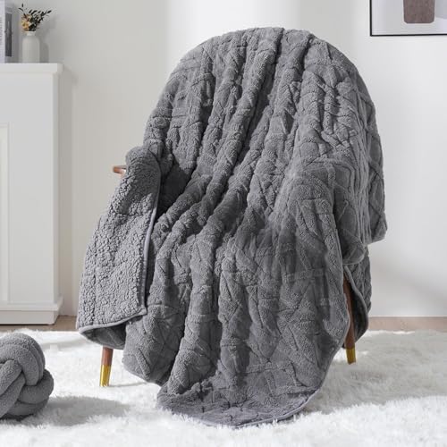 Image of Mr. Sandman Fleece Weighted Blanket for Adults Queen Size 15lbs, Heavy Throw Bed Blankets for Sleep and Calm, Soft Warm Sherpa Blanket for Winter, 60 x 80 Inches, Grey